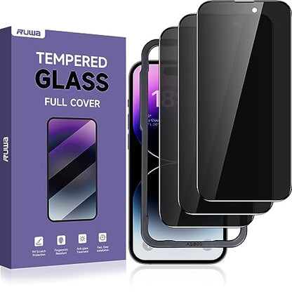 ruwa Privacy Screen Protector for iPhone 14 Pro [3-Pack][6.1 Inch] Anti-Peep Tempered Glass Films with Easy Installation Frame, 9H Hardness, Scratch Resistant, Full Coverage (Only for iPhone 14Pro) - size: for iPhone 14 Pro-6.1 inch 3-Pack