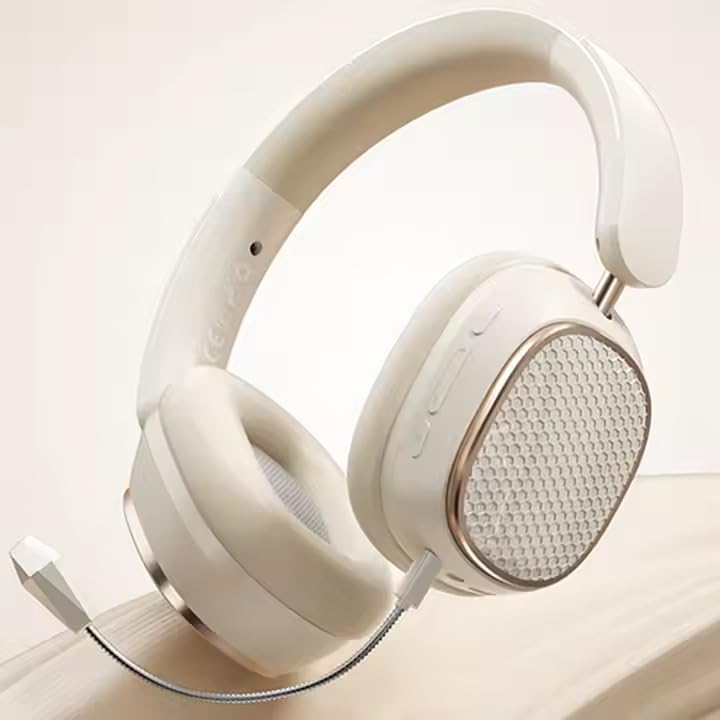 Hi-Fi Stereo Wireless Headphone Active Noise Cancellation Bluetooth 5.3 Headset with Detachable Microphone Ultra Comfortable and Full Ear Coverage Lightweight Foldable Earphone - color: Beige