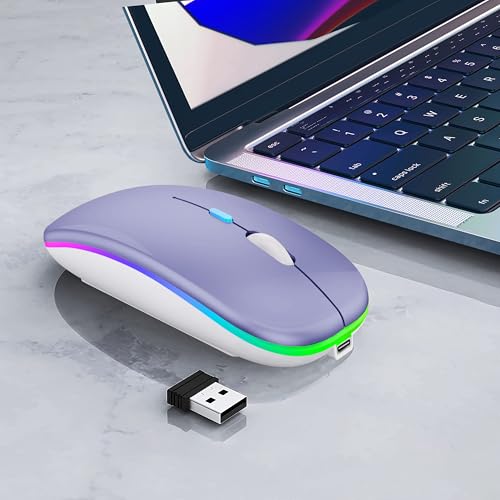 WREANU Wireless Bluetooth Mouse, Rechargeable Laptop Mice, Purple - color: Purple Wireless Bluetooth Mouse