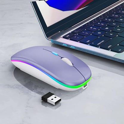 WREANU Wireless Bluetooth Mouse, Rechargeable Laptop Mice, Purple - color: Purple Wireless Bluetooth Mouse