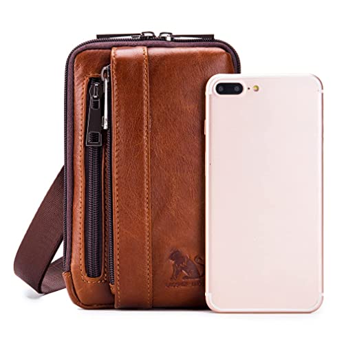 Leather Phone Belt Holster Waist Case Bag for Men Travel Outdoor Cell Phone Loop Pouch Pack Purse Wallet Holder (#22Brown) - color: #22brown