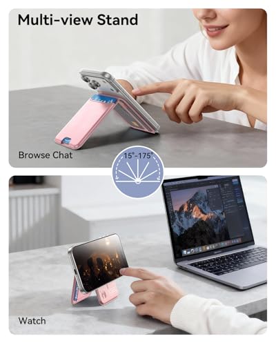 for MagSafe Wallet, Works with Apple Find My,5 Card Holder with Stand, Magnetic Phone Wallet Stand for iPhone 17/16/15/14/13/12 Pro Max Air Plus, RFID Blocking Vegan Leather,Rose Gold - color: Findmy Rose Gold