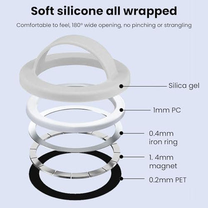 Magnetic Silicone Phone Grip Ring Holder Compatible with MagSafe Phone Case - color: Grey