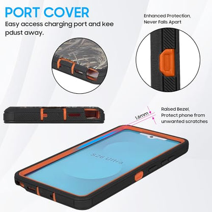 Compatible for Samsung S26 Ultra Rugged Case with Belt Clip Holster & Built-in Screen Protector, Heavy-Duty Full-Body Shockproof Cover, Military-Grade Protective Case (Camo) - color: Camo