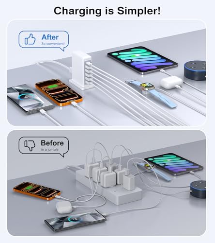 USB Charger Block, 45W Max 6-Port USB Charging Station for Multiple Devices