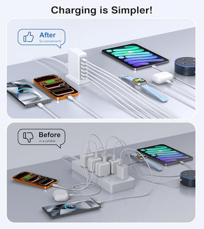 USB Charger Block, 45W Max 6-Port USB Charging Station for Multiple Devices