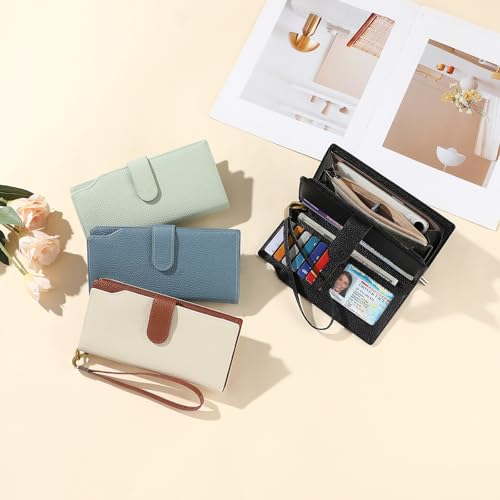 GAEKEAO Womens Wallets Large Capacity Leather Card Holder RFID Blocking Wristlet Clutch Long Travel Ladies Purse - color: Z03-Green