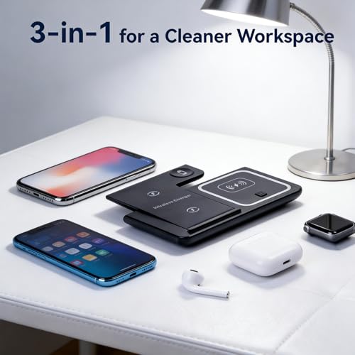 3 in 1 Portable Wireless Fast Charger for Apple & Android, Wireless Charging Station for iPhone17 16 15 14 13 12, Apple Watch & Air pods 4 3 2 Pro, Samsung Galaxy, Black - color: Black