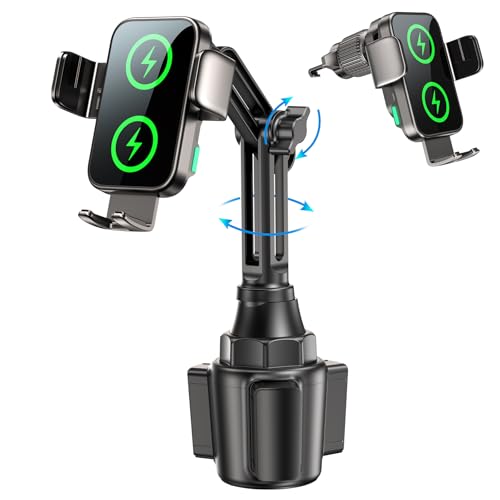 Dual Coil 15W Cup Phone Holder Mount, Wireless Car Charger Auto-Clamping Fast Charging Vent Phone Holders for Your Car for iPhone Duo/18/17/16/15/14/13/12/11 Series, Samsung Flip S25 S24 S23 S22 Ultra