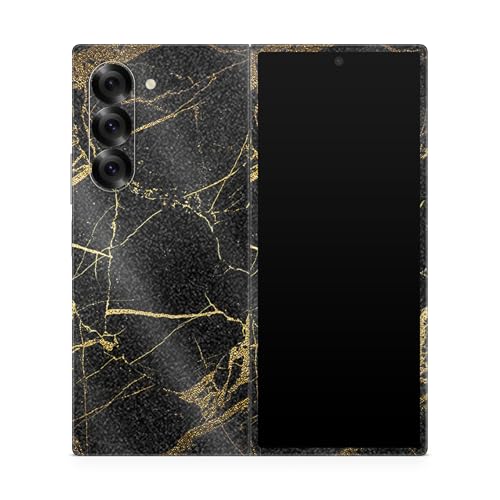 Glossy Glitter Phone Skin Compatible with Samsung Galaxy Z Fold 6 - Black Gold Marble - Premium 3M Vinyl Protective Wrap Decal Cover - Easy to Apply | Crafted in The USA by MightySkins - color: Black Gold Marble, style: Glossy Glitter Finish