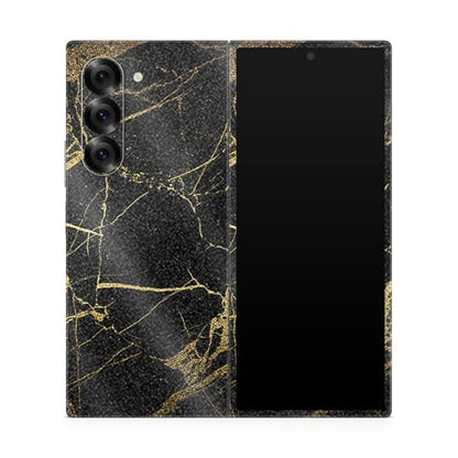 Glossy Glitter Phone Skin Compatible with Samsung Galaxy Z Fold 6 - Black Gold Marble - Premium 3M Vinyl Protective Wrap Decal Cover - Easy to Apply | Crafted in The USA by MightySkins - color: Black Gold Marble, style: Glossy Glitter Finish