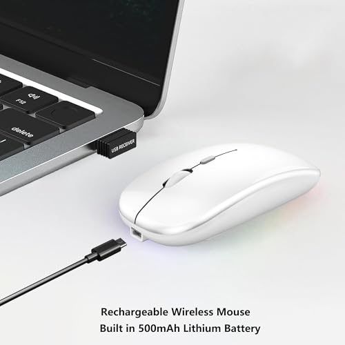 WREANU Wireless Bluetooth Mouse Rechargeable Laptop Mice, Bright White - color: Bright White