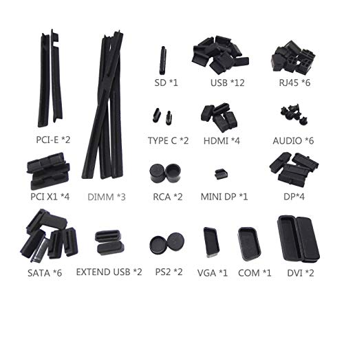 61Pcs Silicone Dust Plug Kit for Computer USB HDMI RJ45 SATA - color: black 61