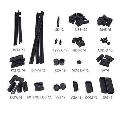 61Pcs Silicone Dust Plug Kit for Computer USB HDMI RJ45 SATA - color: black 61