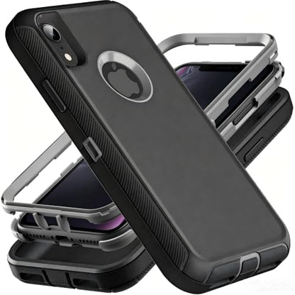 YmhxcY for iPhone XR Case Shockproof Dropproof Dust-Proof Drop Proof 3-Layer Durable Phone Case Heavy Duty Protection Phone Case Cover for Apple iPhone XR 6.1“ Black and Grey - color: SF-Black / Grey