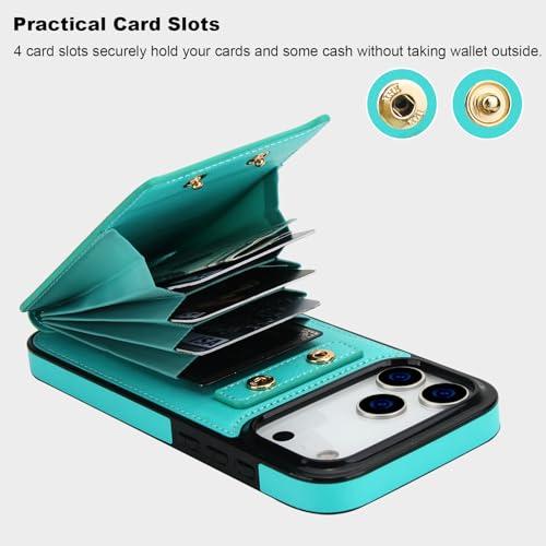 Folosu for iPhone 17 Pro Max Case Wallet, Finger Ring Holder Cover Green - color: Mint Green