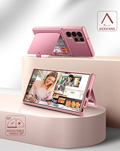 WeLoveCase for Samsung Galaxy S22 Ultra Wallet Case with Credit Card Holder & Hidden Mirror, All-Round Protection Shockproof Phone Cover Designed for Samsung Galaxy S22 Ultra, 6.8 Inch Rose Gold - color: Rose Gold