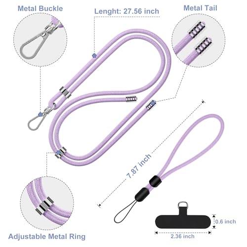 takyu Phone Lanyard, 2 Pack Adjustable Cell Phone Lanyard Crossbody Neck Strap & 2 Pack Phone Wrist Strap with Tether Tabs Compatible for iPhone Android Smartphones-Black Purple - color: Black+purple