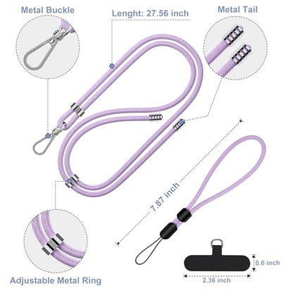 takyu Phone Lanyard, 2 Pack Adjustable Cell Phone Lanyard Crossbody Neck Strap & 2 Pack Phone Wrist Strap with Tether Tabs Compatible for iPhone Android Smartphones-Black Purple - color: Black+purple