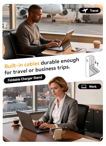 Magnetic Portable Charger, 10000mAh Power Bank with Leather Foldable Stand - color: Ivory White