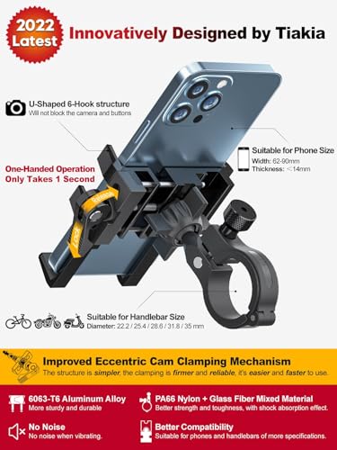 Tiakia Bike Phone Mount Holder, 360° Rotation for 4.5-7 Inch Handlebar - color: Black-1