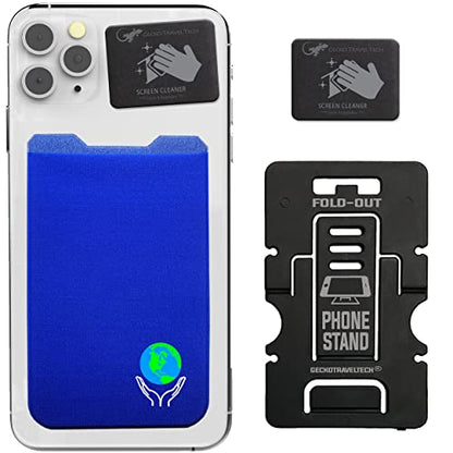 Phone Wallet - Adhesive Card Holder - Cell Phone Pouch - Stick on Lycra Pocket by Gecko - Carry Credit Cards and Cash - color: EARTH BLUE