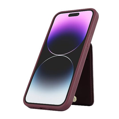 iCoverCase Wallet Case for iPhone 13 Pro Max/12 Pro Max Compatible with MagSafe, Magnetic Detachable Card Slots Holder PU Leather Kickstand Wireless Charging Case 6.7 Inch (Wine Red) - color: Wine Red