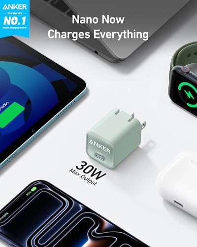 Anker Nano Phone Charger, 30W Portble and Foldable USB C GaN Charger - color: green