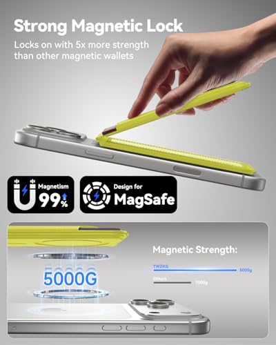 TWZKG for MagSafe Wallet, 5-Card Holder with Stand for Phone Case - color: Fluorescent Yellow