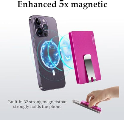Magnetic Card Holder with Money Clip,for Magsafe Phone Wallet with Slide Button Quick Access to Bank Credit Card,Metal RFID Blocking Case for IPhone 17/16/15/14/13/12 Series(No 12/13 mini) (Rose Red) - color: Basic Magnetic With Clip - Rose Pink
