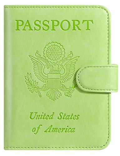 Passport Holder Cover Wallet RFID Blocking, Travel Essentials | Leather Card Case, Travel Accessories for Women Men, Apple green - color: Apple green