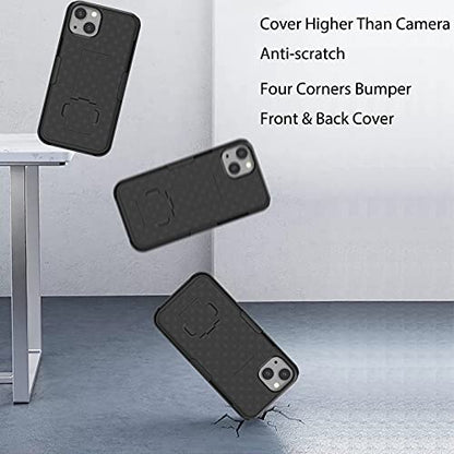 for iPhone 13/14 Case Belt Clip, Holster Screen Protector-Black | Swivel Stand Holder, Slim Shell Slide Pouch Full Body Drop Protective, Rugged Heavy Duty Shockproof Outdoor Cell Phone Cover - size: iPhone 13