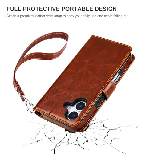 Bocasal Detachable Wallet Case Card Holder for iPhone 17, Brown | RFID Blocking Kickstand Card Slots Holder PU Leather Magnetic Shockproof Wrist Strap Removable Flip Protective Cover 6.3 inch - color: Brown
