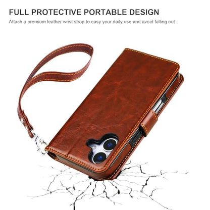 Bocasal Detachable Wallet Case Card Holder for iPhone 17, Brown | RFID Blocking Kickstand Card Slots Holder PU Leather Magnetic Shockproof Wrist Strap Removable Flip Protective Cover 6.3 inch - color: Brown