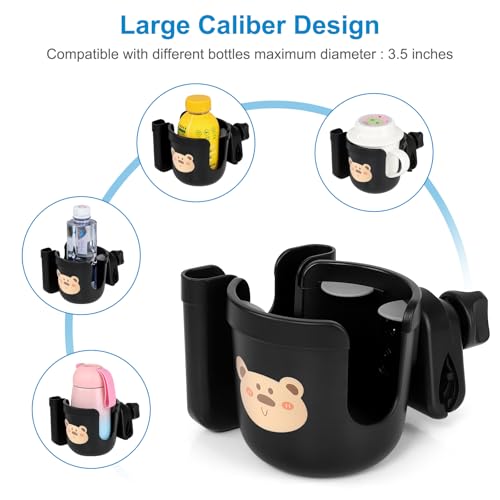 Accmor Wheelchair Cup Holder with Phone Holder, ﻿Universal 360° Rotatable Walker Cup Holder Rollator Scooter Accessory - color: Bear