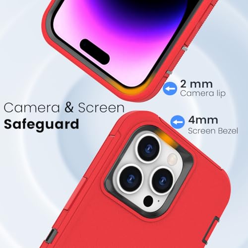 Compatible with iPhone 15 Pro Max Case, Women' Dual Layer Protective Shockproof Cover Drop Protection Heavy Duty Protective Phone Case for Apple iPhone 15ProMax 6.7 inch (Red/Black) - color: Red/Black