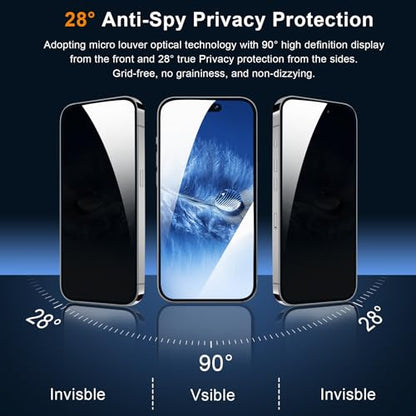 QHOHQ 3 Pack Privacy Screen Protector for iPhone 15 Pro [6.1 Inch] with 3 Pack Camera Lens Protector, Anti Spy Tempered Glass Film, 9H Hardness, HD, Bubble Free, Case Friendly - Black - size: iPhone 15 Pro 6.1 Inch