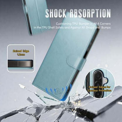 Wallet Case for Samsung Galaxy A17 5G, Sky Blue | RFID-Blocking Card Holder, Kickstand, Magnetic Closure, PU Leather Folio Flip Cover, Protective Women Men Cases - color: Sky Blue, size: SamsungGalaxy A17