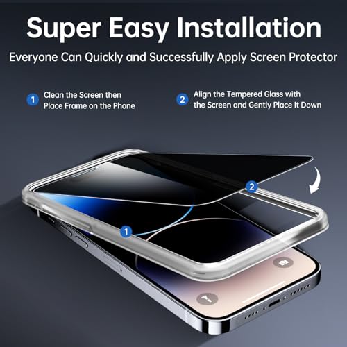 SYNCWIRE Privacy Screen Protector for iPhone 14 Pro 6.1'', 2-Pack Unbreakable Anti Spy Tempered Glass Saver Black[Easy Installation Frame][10X Stronger][Bubble Free][Sensitive Touch][Anti Fingerprint] - size: iPhone 14 Pro
