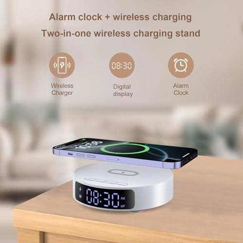 25W Max Fast Wireless Charger with Alarm Clock,Wireless Charging Pad - color: White pad