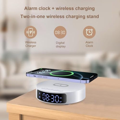 25W Max Fast Wireless Charger with Alarm Clock,Wireless Charging Pad - color: White pad