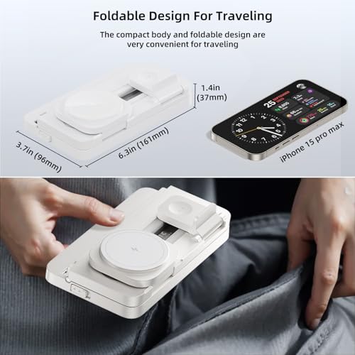 3 in 1 Wireless Charging Station for Apple MagSafe Charger,Magnetic Wireless Charger Stand for iPhone 16 15 14 13 12,Foldable Nightstand Charging Dock for Apple Devices iWatch,AirPods with Night Light - color: White