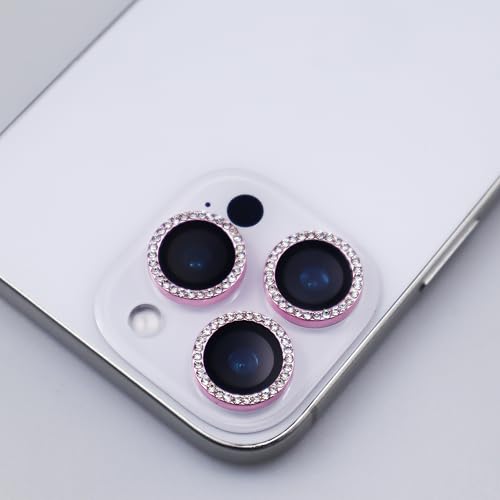 BONVAN for iPhone 15 Pro/Pro Max/14 Pro/ProMax Camera Lens Protector - Bling Glitter Diamond Metal Crystal Tempered Glass Screen Accessories Rhinestones Lens Cover (Pink) - color: Pink
