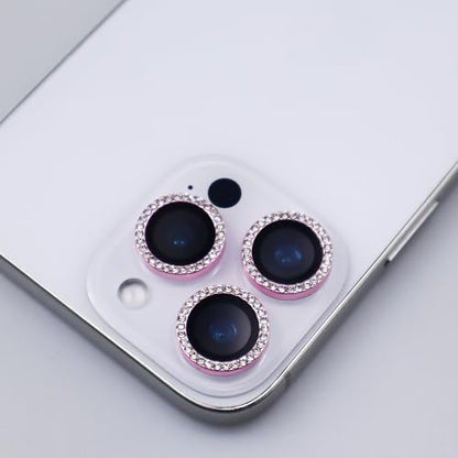 BONVAN for iPhone 15 Pro/Pro Max/14 Pro/ProMax Camera Lens Protector - Bling Glitter Diamond Metal Crystal Tempered Glass Screen Accessories Rhinestones Lens Cover (Pink) - color: Pink