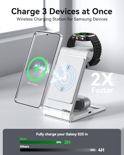 Wireless Charger for Samsung 3 in 1 Wireless Charging Station Stand - color: White Grey