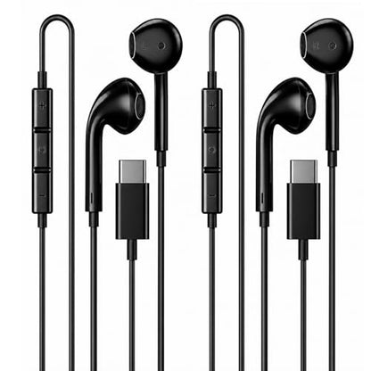 [Apple MFi Certified] USB C Headphones Wired for iPhone 17 16 15, 2 Pack - color: C-black