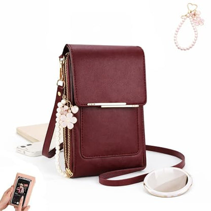 Touch Screen Phone Crossbody Bag, Waterproof PU Leather with Adjustable Shoulder Straps, for Women Outdoor, Travel - color: Red
