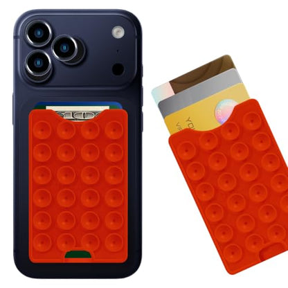 Suction Phone Card Holder Adhesive Mount,Up to 3 Cards,Ketchup Red - color: Ketchup Red