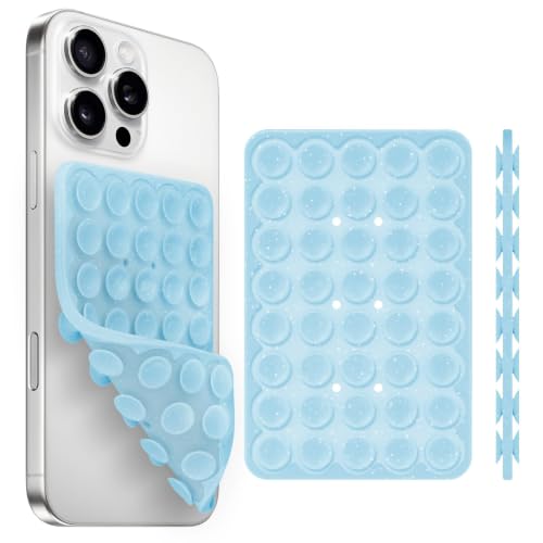 Yojaro Silicone Suction Cup Phone Case Mount Double Sided, Phone Accessories Hands-Free Strong Grip Holder for Selfies and Videos (Blue Glitter) - color: Blue Glitter