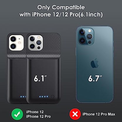 Battery Case for iPhone 12/12 Pro,[2025 Upgraded] 10800mAh Ultra-Slim Portable Extended Charger Case Cover for iPhone 12/12 Pro Charging Case (6.1 Inch)-Black - color: Black